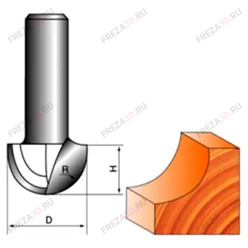 Фреза пазовая полукруг (чаша) Z=2 R=4.75 D=9.5x6.4