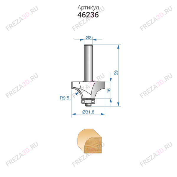 Фреза кромочная 31,8х16 R9,5 ЭНКОР