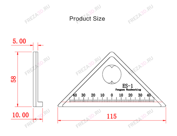 Угольник измерительный 45/90 градусов ES-1